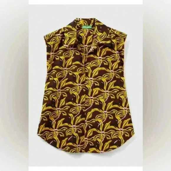 UNITED COLORS OF BENETTON floral print blouse size large yellow - Picture 5 of 11
